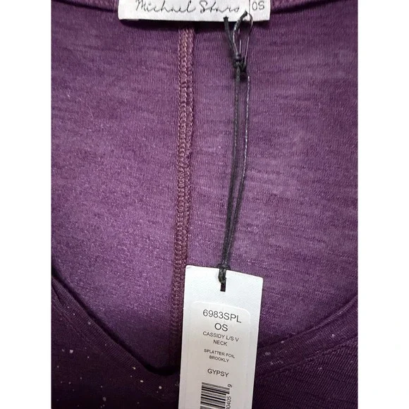 Michael Stars CASSIDY L/S VNECK SPLATTER FOIL NWT Purple Glitter One Size - Picture 5 of 6